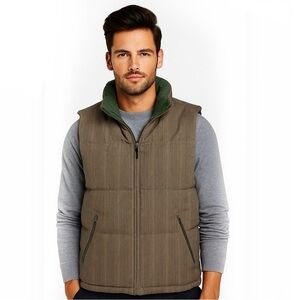 Eddie Bauer Men’s Goose Down Reversible Puffer Vest XL Green Cabincore Outdoor